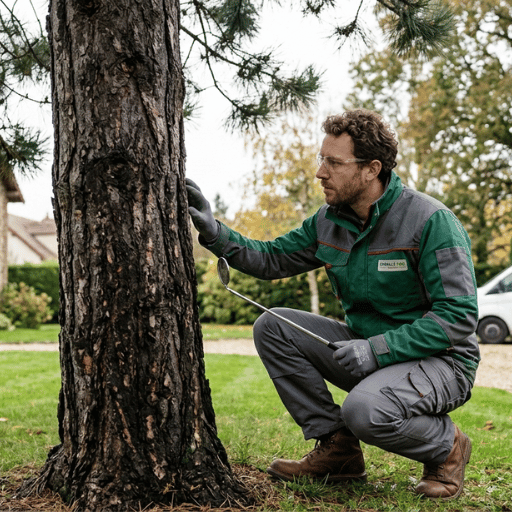 Technicien en combinaison de protection examinant un pin